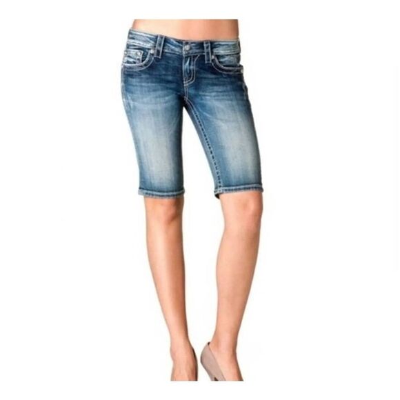 Miss Me Y2K Bling fleur angel wings Bermuda Shorts sz 26 - Picture 2 of 6